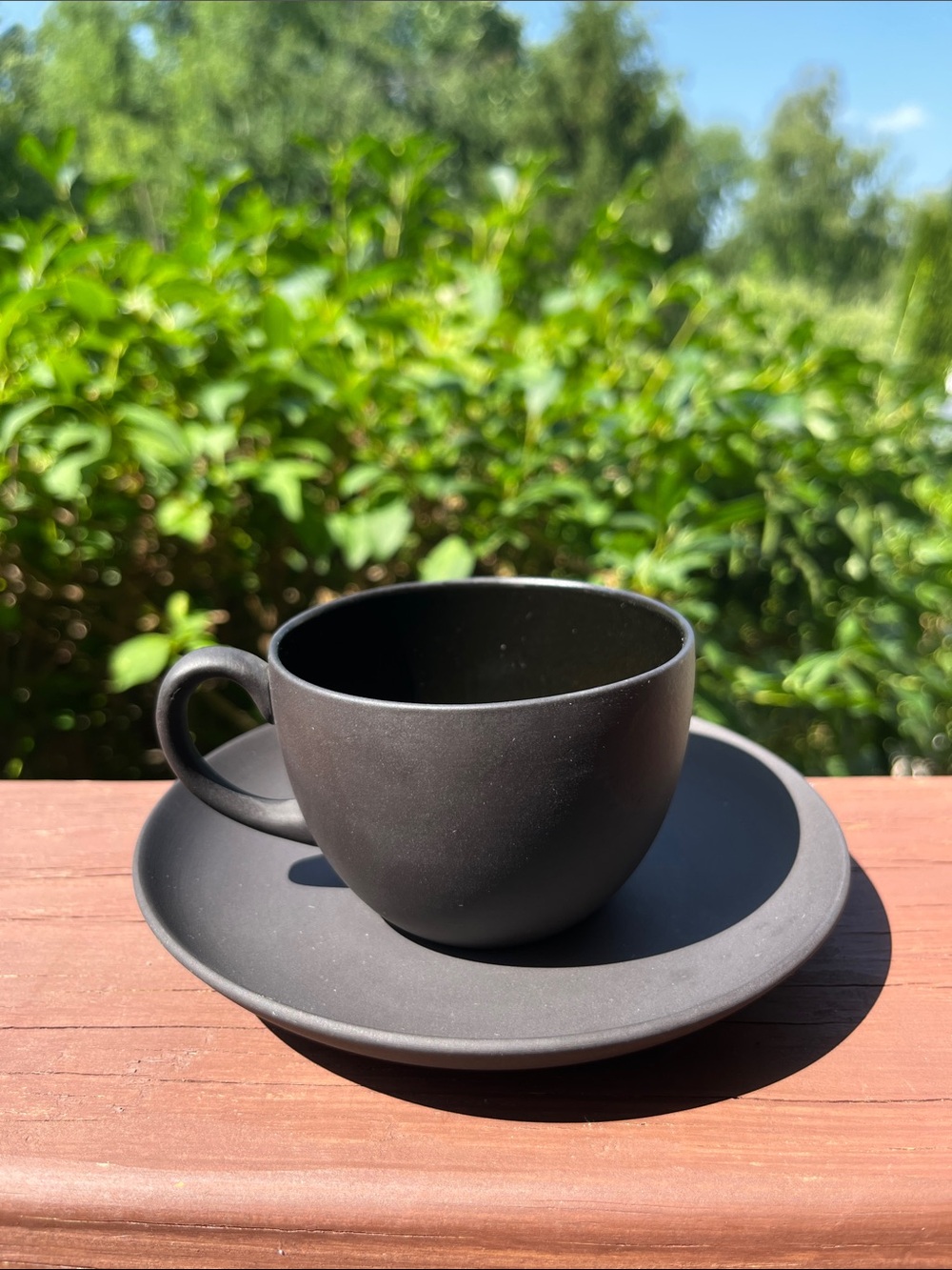 Wedgwood Basalt Tea Cup Saucer Set England Matte Black Vintage